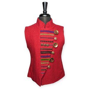 Carson Red Asymmetrical 100% Boiled Wool Vest with Mandarin Collar Size Small